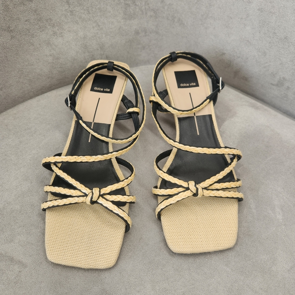 Dolce Vita Sandals 10 Tan Woven Dainty Strappy Bev Kitten Heel Square New $120